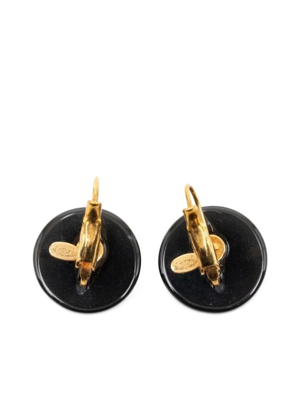 Chanel CC Logo Earrings Gold Black Plated Plastic
